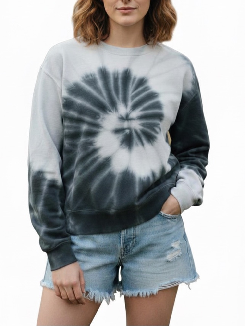 Tie-Dye Crewneck Sweater - Black and White